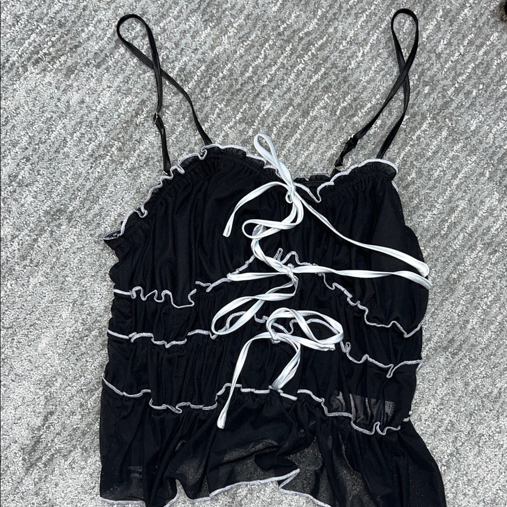 So Me Black and White Lace-Up Camisole